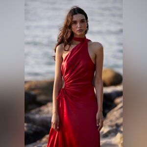 Elegant Red Halter Maxi Dress